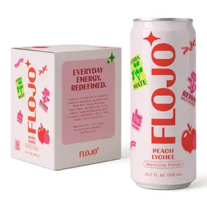 FLOJO Starter Pack (Peach Lychee) 12 cans - Smooth Clear Energy with Yerba Mate & Functional Mushrooms