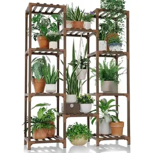 Plant Stand Indoor Outdoor Tall Plant Shelf for Multiple Plants Pots Wood Flower Stand Large Flower Holder for Living Room, Patio, Balcony, Garden Decor, Brown