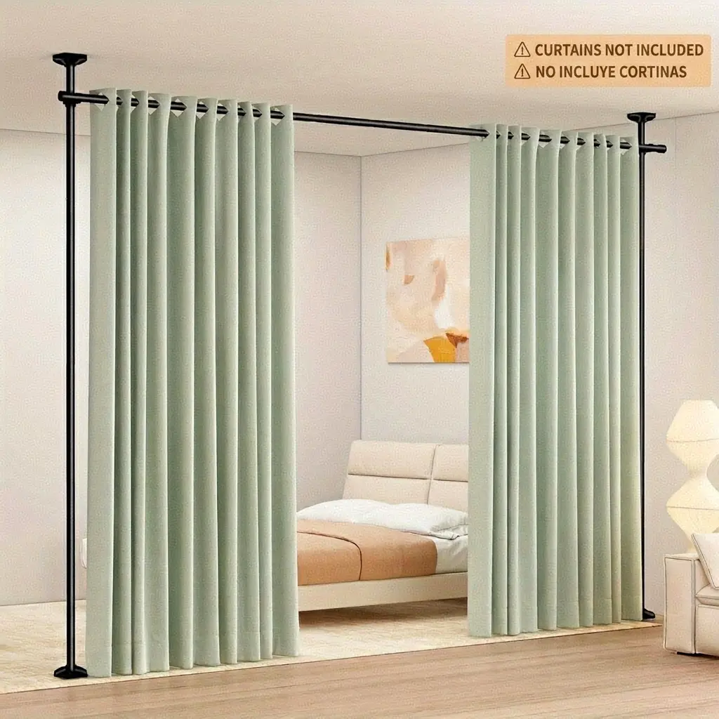Adjustable Bedroom Partition Rod(Curtains NOT Included) - Heavy-Duty Room Divider Curtain Rod for 4-10 Ft High and 28-70 in Wide Spaces - No Drill Freestanding Separator Freestanding Tension Curtain Stand