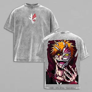 Ichigo Hollow Form Tee, Bleach Anime Double Printed T-Shirt, Vintage Washed Oversized Streetwear, Heavyweight Cotton Unisex Graphic Tee, Anime Fan Gift