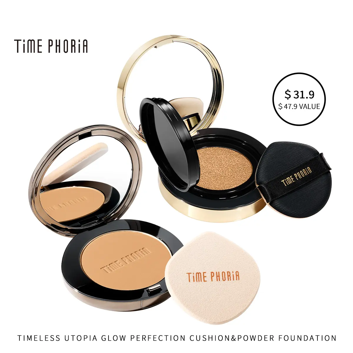 [Hot 2PCS]TIMEPHORIA Timeless Utopia Glow Perfection Cushion+Timeless Optima Cover-Blur Skin Perfection Powder Foundation