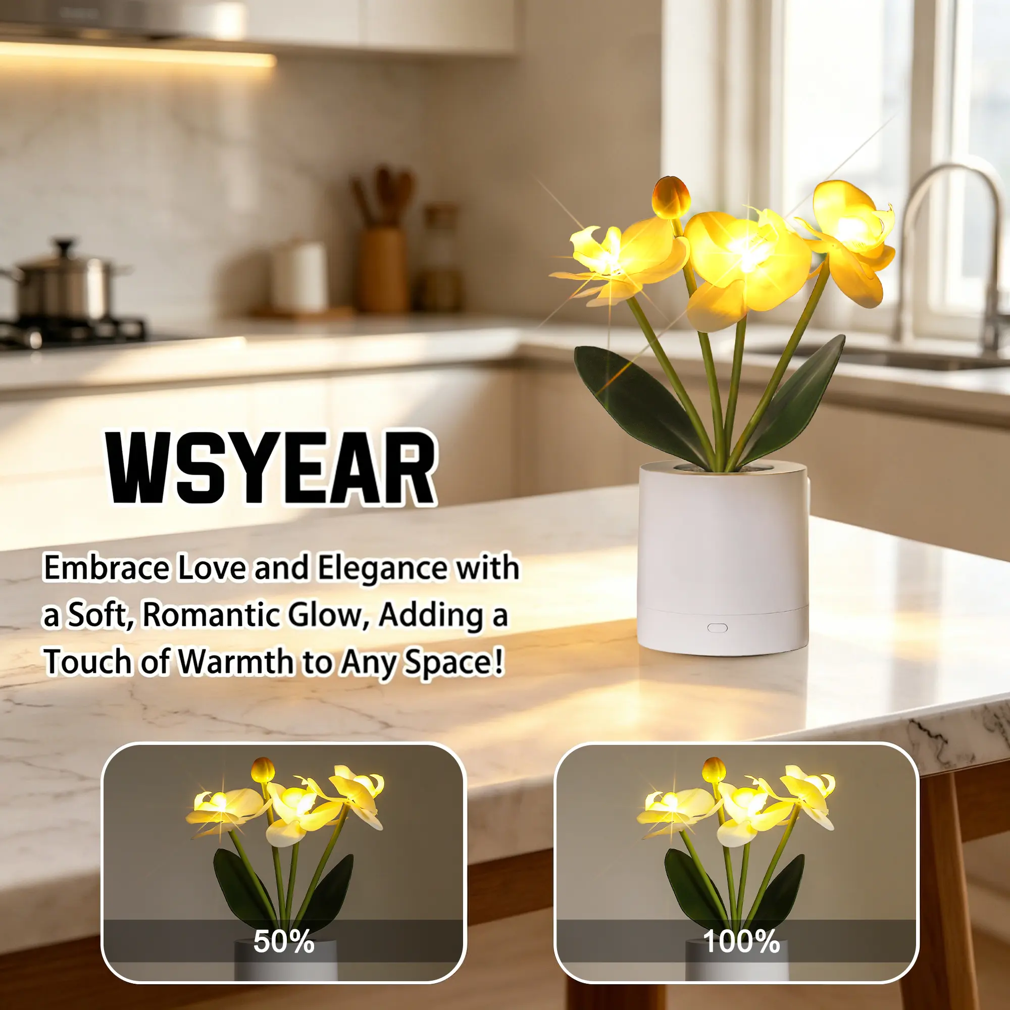Butterfly Orchid Flower Lamp, LED Artificial Flower Night Light, USB Rechargeable Potted Plant Table Lamp, Dimmable Warm Light Bedroom Decor Lamp, Creative Housewarming Gift