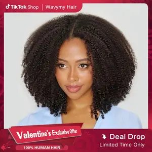 Wavymy Afro Curly Wear Go Preplucked & Pre-bleached Glueless 7x5 Lace Closure Wig with HD Lace Beginner Friendly 100% Virgin Human Hair Outdoorfun Invisible