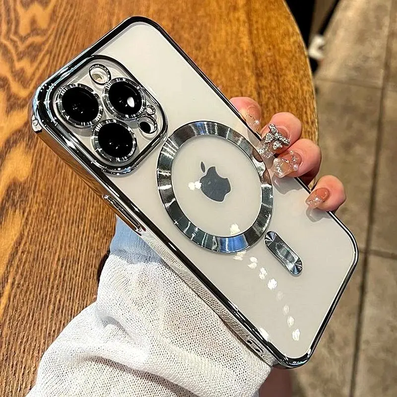 Luxury Magsafe Transparent Magnetic Bumper Casing for iPhone 11/12/13/14/15/16 Pro Max Plus - Wireless Charging Smartphone, Handheld Cellphone Devices Cover