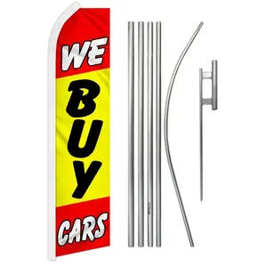 We Buy Cars Advertising Flag & Steel-Aluminium Flagpole Kit, Polyester Wind-Resistant Banner for Festive, Party Backdrops