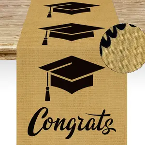 Burlap Graduation Table Runner 72×13 Inch 2026 Graduation Party Decorations Jute Congrats Grad Cap Table Runners Rustic Table Runner for Dining Room Kitchen Home Graduation Party Supplies