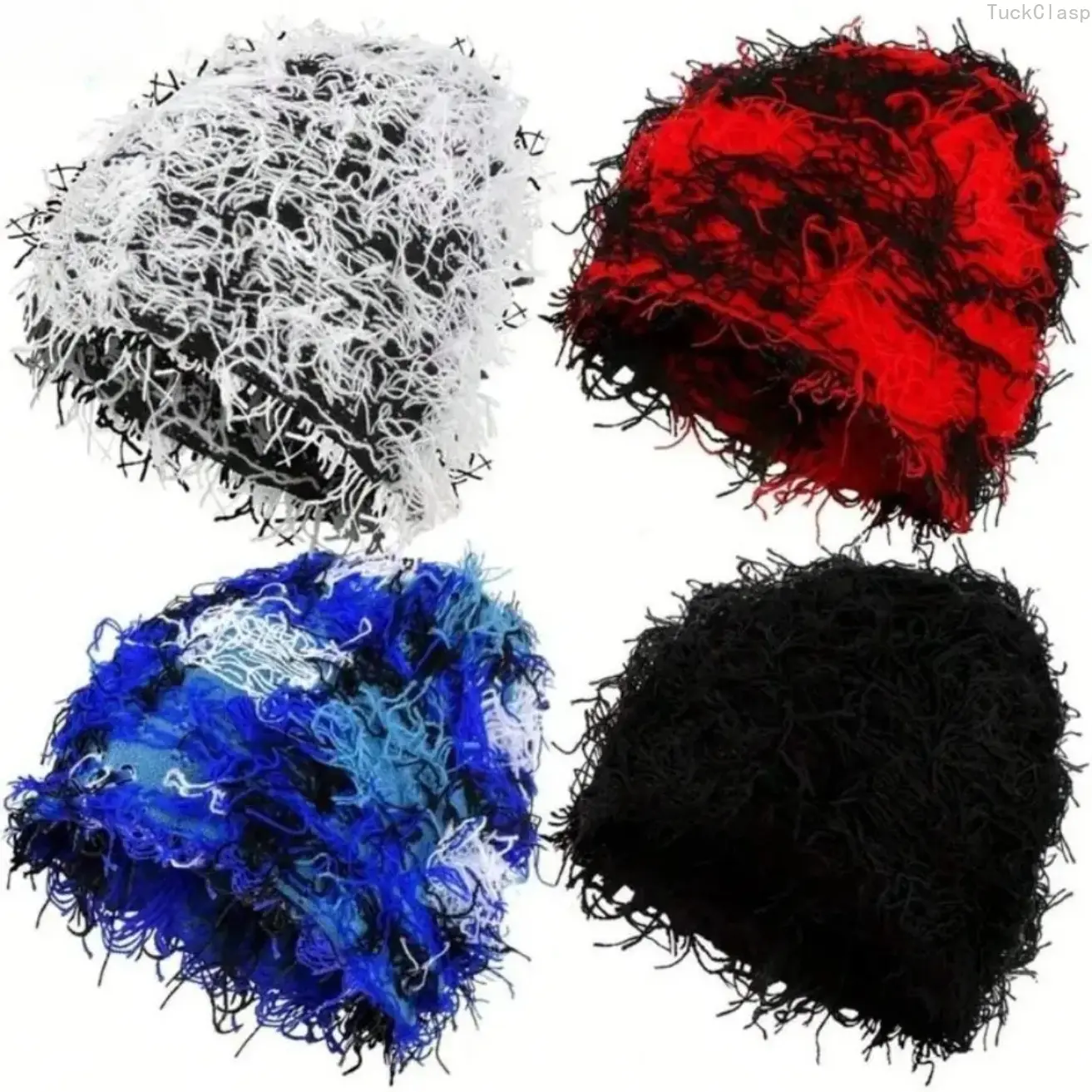 2026 New Distressed Knitted Fuzzy Beanie, Thick Warm Unisex Winter Hat for Outdoor Daily Wear, Cozy Cold Weather Style, Christmas & Winter Gift Accessory