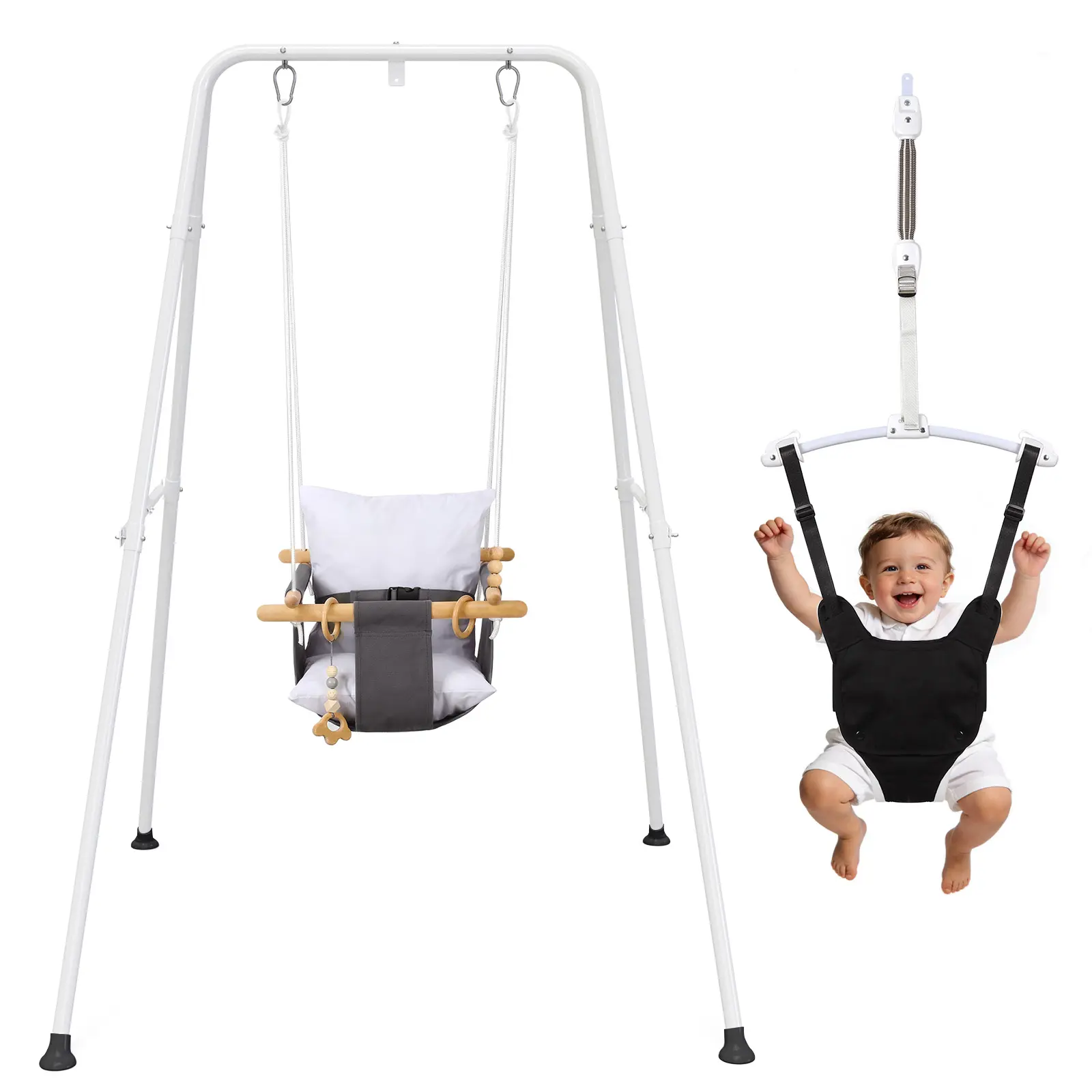 2-in-1 Baby Jumper & Swing with Foldable Stable Stand, Toddler Swing Seat, Soft Infant Bouncer, Baby Items for Indoor & Outdoor Use #tiktokshopsummersale