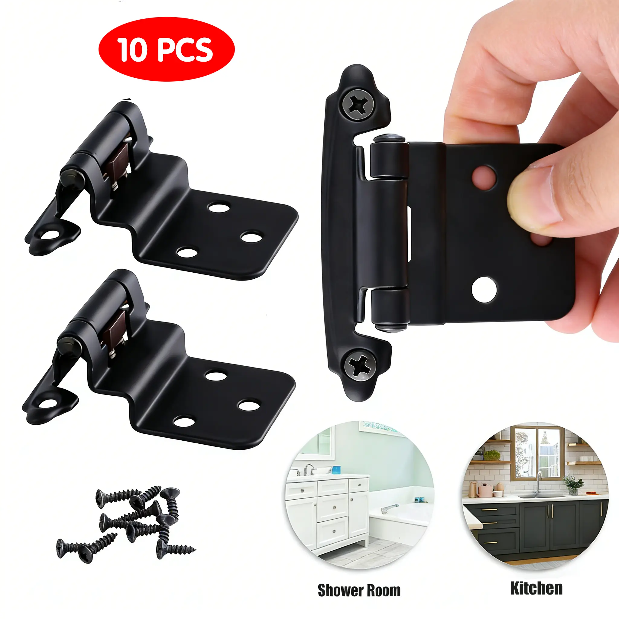 10 Pcs 3/8" Inset Semi-Partial Wrap-Around Anti-Rust Forged Steel Automatic Closing Kitchen Cabinet Hinges with Screws (Black), Anti-Rust Hinges, Forged Steel Hinges