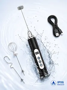 ODIFORGO New Generation IPX6 Waterproof Rechargeable Milk Frother, 3-Speed Electric Foam Maker with LED Display and 3 Replaceable Whisks for Coffee, Latte, Cappuccino, Matcha, Eggs, Cream & Protein Shakes