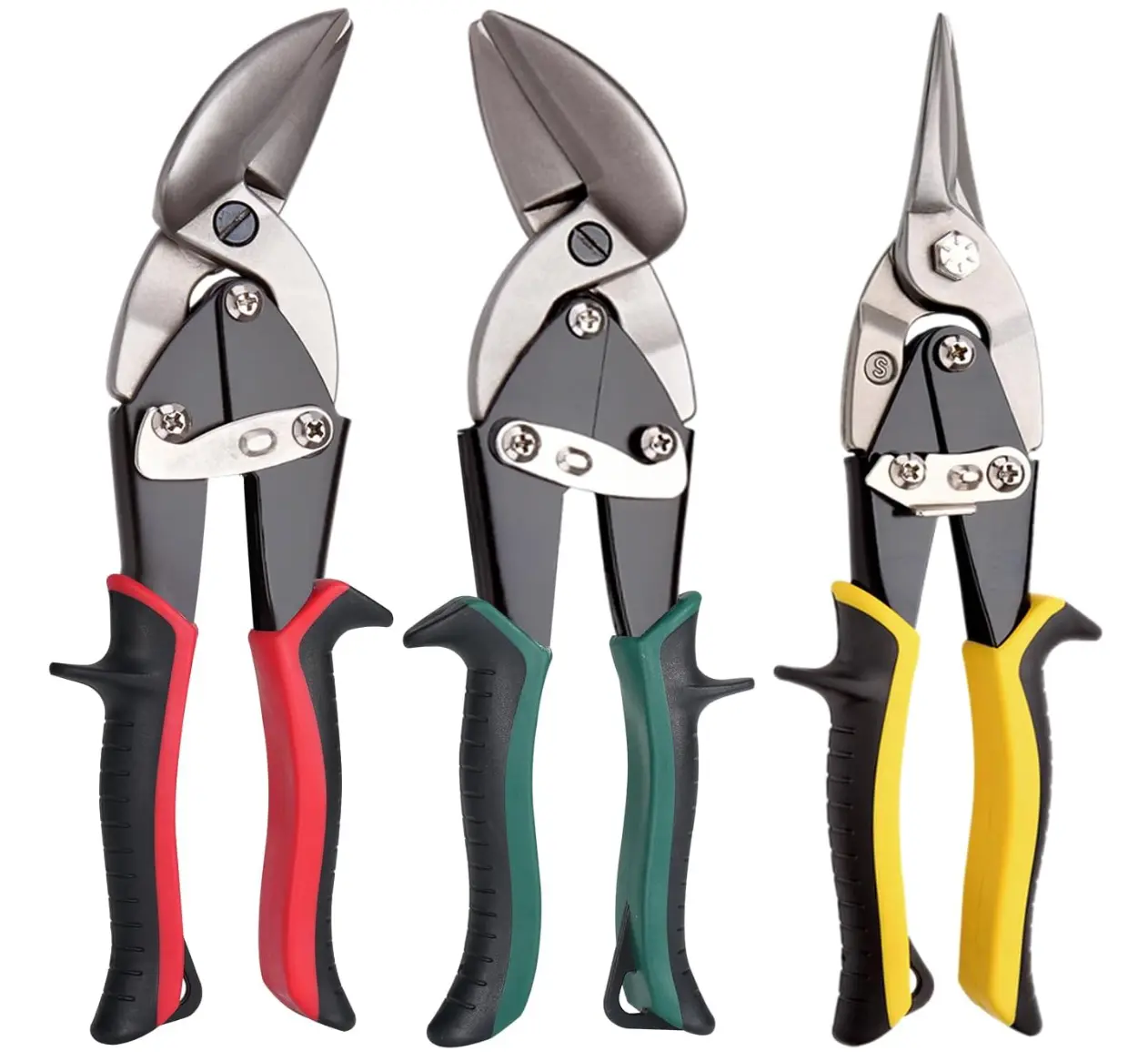 3-Piece Aviation Snip Set for Metal Cutting with Comfort Grips, Left, Right and Straight Cut