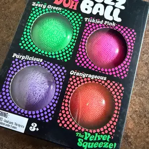 Schylling Teenie Nee Doh Fuzz Ball 4 Pack - Zesty Green, Tickled Pink, Purplicious, Orangrageous - The Velvet Squeeze!