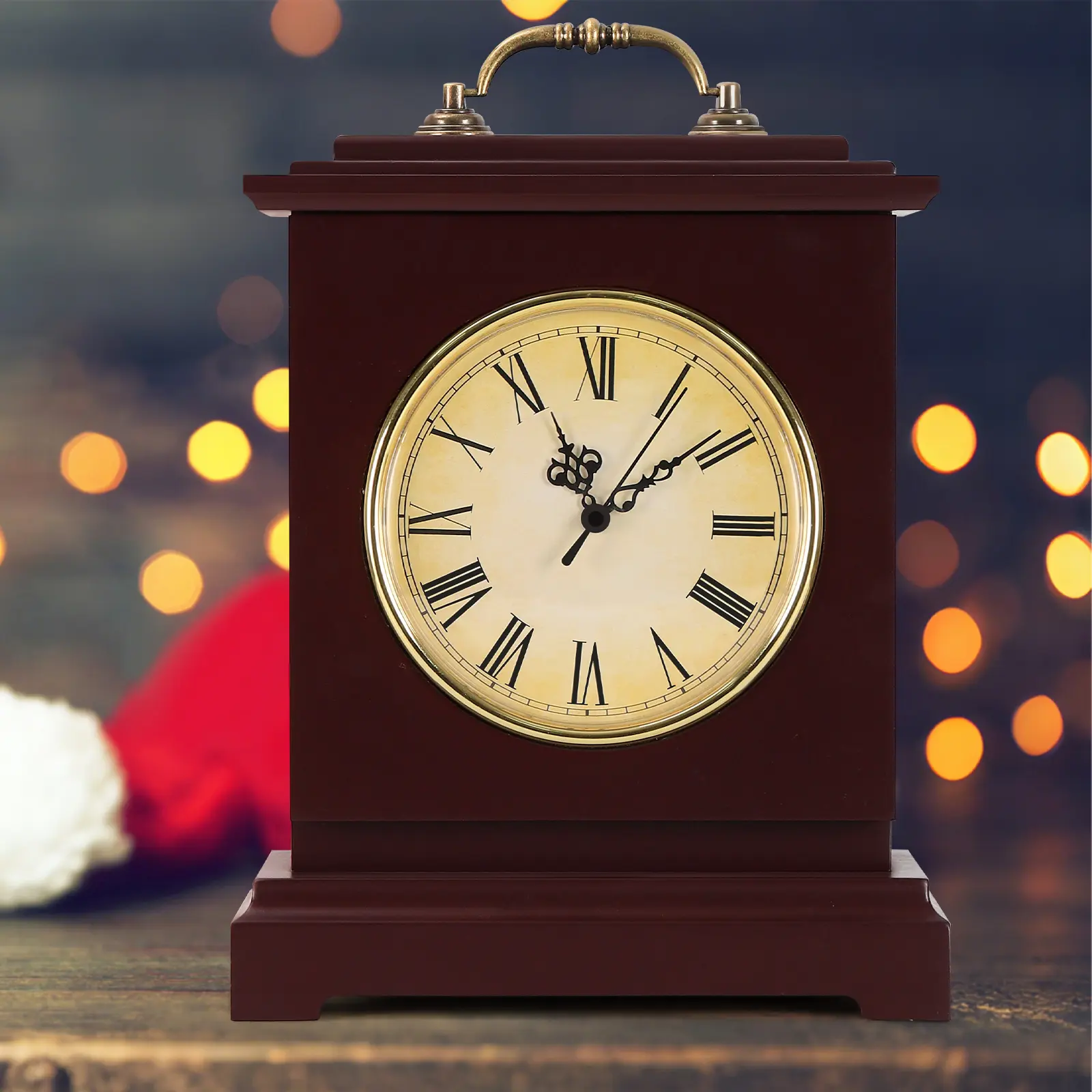 Vintage Farmhouse Traditional Wine Red Rectangle Compact Quiet Non-Mechanical Mantel Clock - Durable, Battery-Powered (Battery Excluded), Roman Numeral Analog Display, Hidden Storage, Christmas Holiday Decor Room Accessory for Fireplace Mantel
