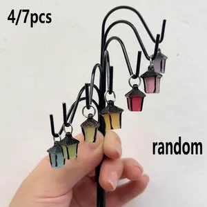 4-7pcs Glow-In-The-Dark Garden Plaques, Resin Fairy Miniatures with Colorful Lanterns, Outdoor Christmas Decorations, Indoor Tabletop Crafts