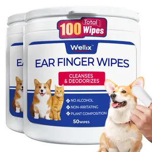 Wellix Ear Finger Wipes for Dogs & Cats Chamomile & Silver Ion 100Ct Odor & Earwax Remover Gentle Daily Care for Healthy Ears - Grooming