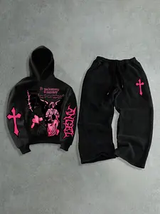 Men's Fall Winter Sports Set, Hooded Sweatshirt and Pants Two-Piece, Unique Print, Street Dance Fashion, Casual High-End Style