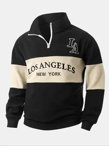 Thickened Polar Fleece Colorblock Letter Embroidery Zipper Hoodie Jacket, Fall Winter Outerwear, Soft Comfortable Fabric, Casual Outdoor Sports Wear