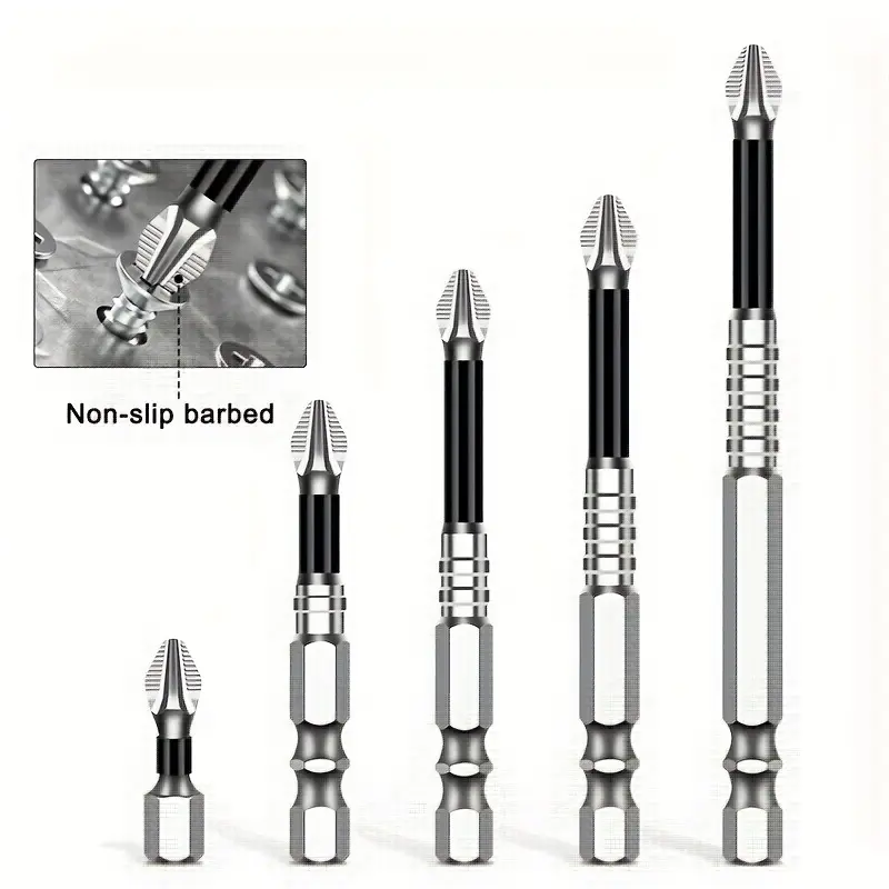 5PCS PH2 Phillips Bits Set High Magnetic Cross Head Drill Bit Phillips Screwdriver Drill Bit Set Anti-Slip Alloy Steel 1/4 Hex Shank Impact Bits 5 Pack