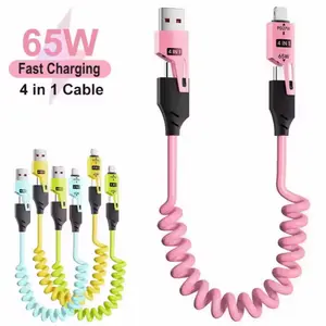 New 65 watt 4 in 1 clutter free charging data cable usb-c lightning and usb-a with fast charge