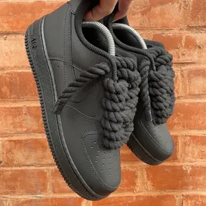 Fat Rope Laces AF1's - Black Leather Sneakers with Unique Rope Laces for Stylish Comfort