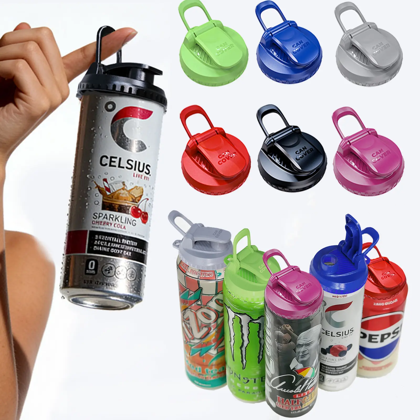 FLYBOK 6-Pack Mixed Colors Interchangeable BPA-Free ABS Can Lids, Leakproof Locking Seal Snap-On Reusable Drinkware Covers, Dishwasher Safe Party & Home Accessories for 12-16oz Soda Cans & Tumblers