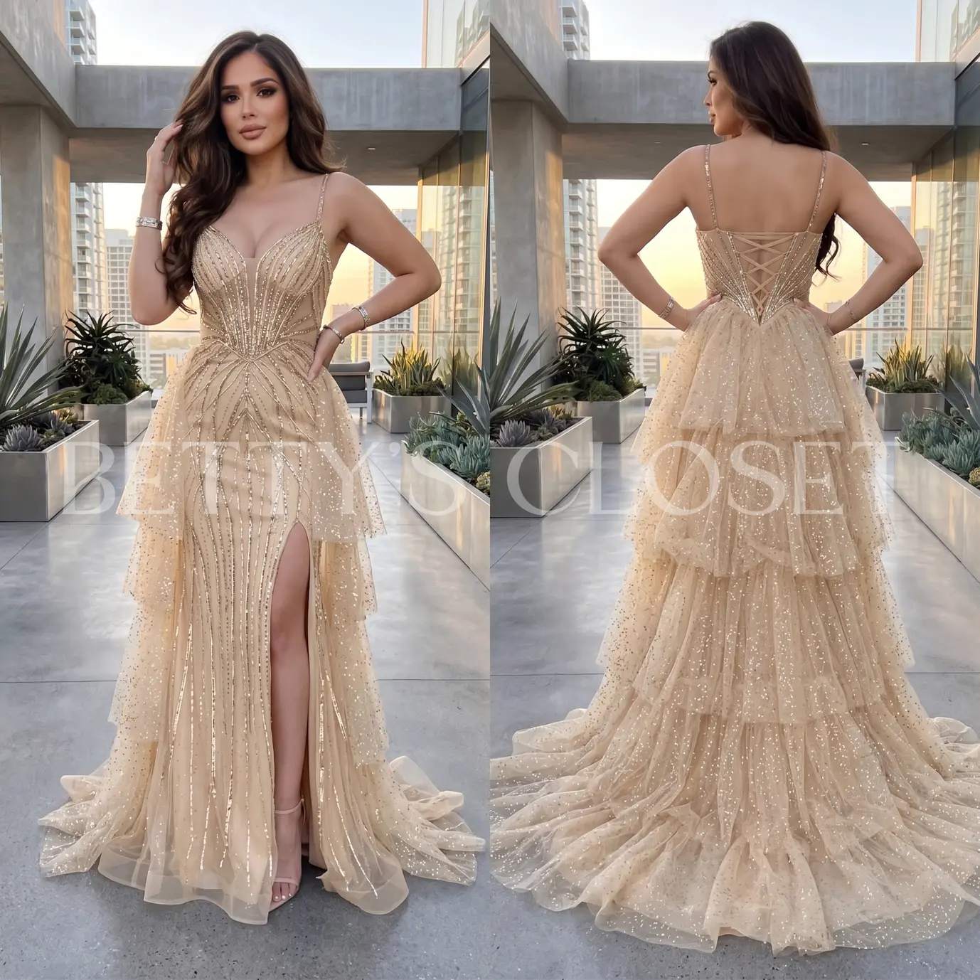 Celeste Embellished Long Gown W/ Removable Cape