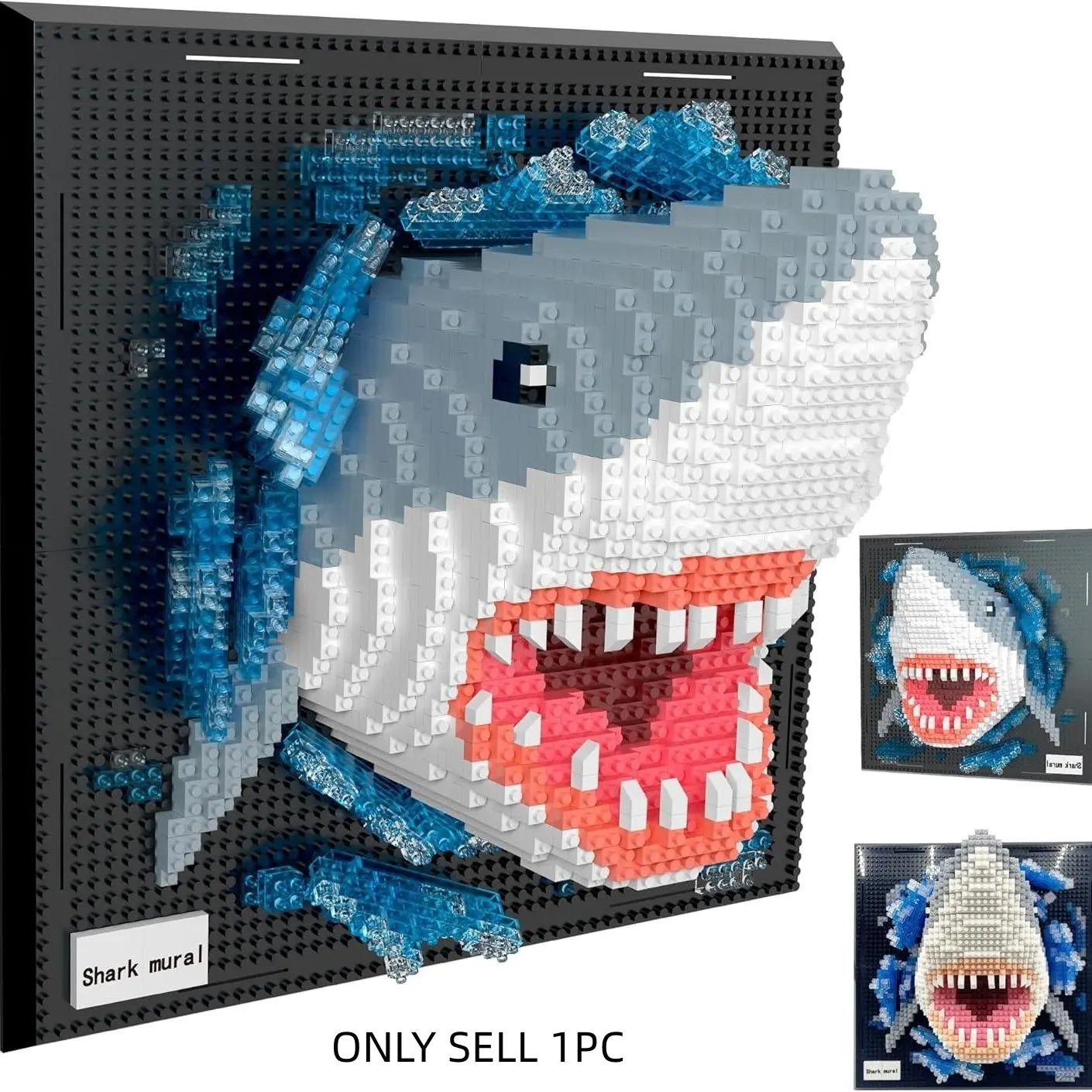 2166pcs Adult 3D Wall Art Shark Building Kit, Creature Block Kit, Creative Building Blocks, Building Block Sets, Abs Material Megalodon Shape, Ocean Animal Blocks for Wall Decor or Desk Display
