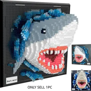 2166pcs Adult 3D Wall Art Shark Building Kit, Creature Block Kit, Creative Building Blocks, Abs Material Megalodon Shape, Ocean Animal Blocks for Wall Decor or Desk Display