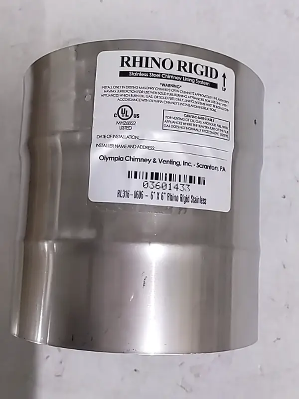 Rhino Rigid 316L Stainless Steel Chimney Liner, 6x6 in.