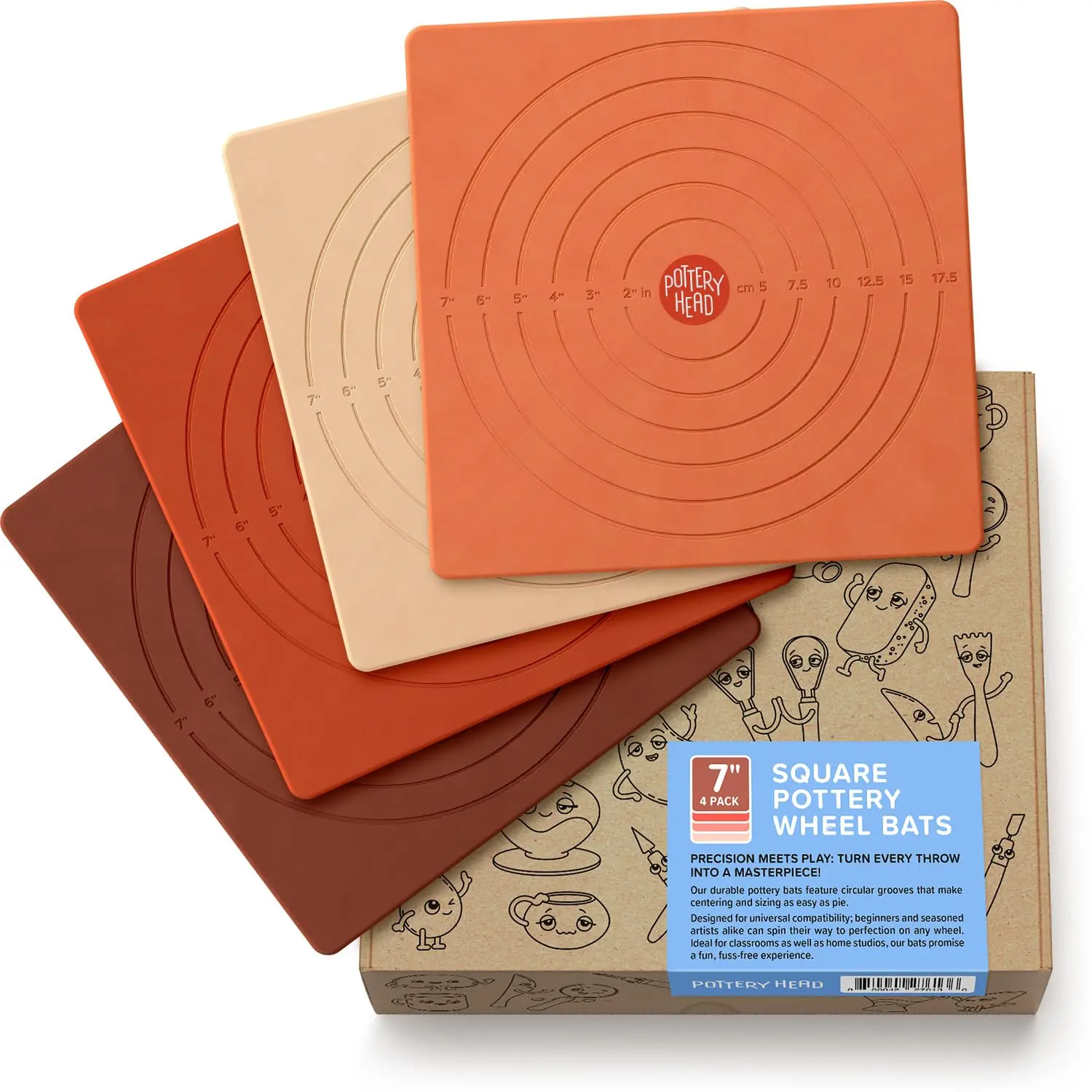 Plastic Pottery Wheel Bats - 4-Piece Square Set with Micro Increment Guiding Lines, Slip-Free Surface, Fluid Bat Lift, Less Clay Sticking, Moisture Control, Quick Clean Tool, Universal Pottery Accessories for Artists, Ideal for Art Studios