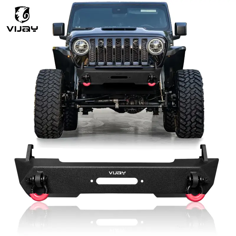 Vijay Stubby Front Bumper w/ D-Rings For 07-24 Jeep Wrangler JL/JK/Gladiator JT