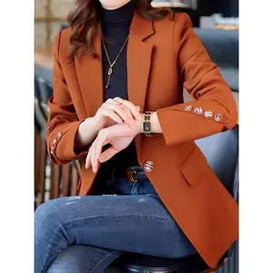 Notched Collar Button Front Blazer, Elegant Long Sleeve Blazer For Office & Work, Women's Clothing Fit Chic
