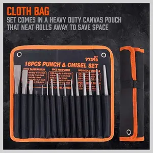 16-Piece Punch and Chisel Set, Including Taper Punch, Cold Chisels, Pin Punch, Center Punch tool  kit