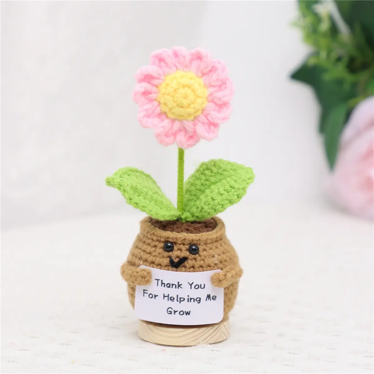 Handmade Knitted Positive Energy Decor, Crochet Forget-Me-Not Plush Toy Pot, Encouraging Gift for Gardening Lovers, Handmade Crochet Flowers