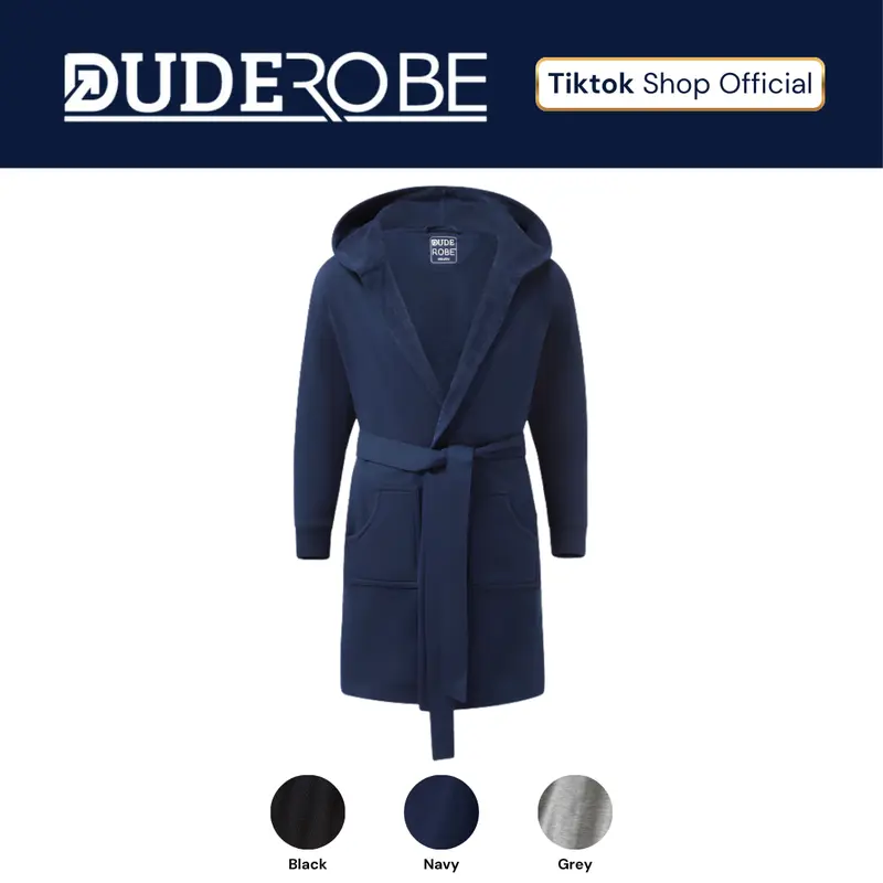 DudeRobe Men's Premium Hooded Robe - Belt-Equipped (Stays On), Cuffed Long Sleeve, Pocketed Loungewear for After Shower & Grabbing Coffee, All-Season Full Body Men's Robes with Hooded Neck, Long Sleeve Tops