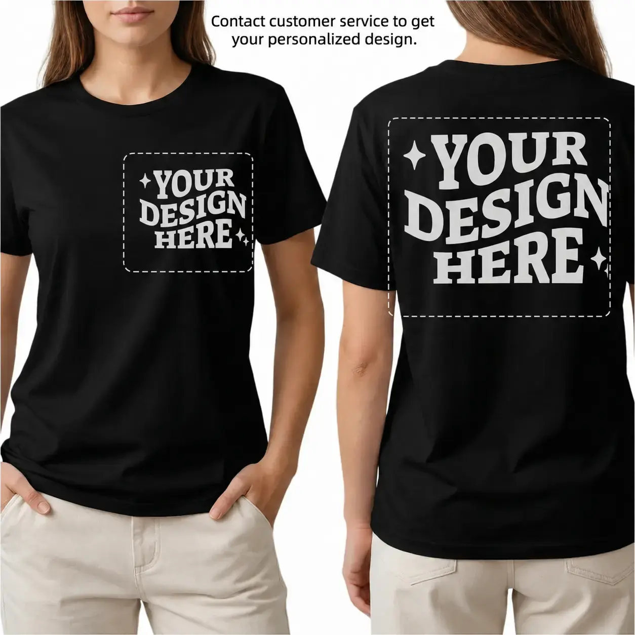 Custom Graphic T-Shirt, Personalized Double Sided Print, DIY Your Own Logo/Photo Design, Unisex Cotton Vintage Distressed Tee for Men Women | Free Custom Design, Misprint Free Remake, Size Issues Free Returns