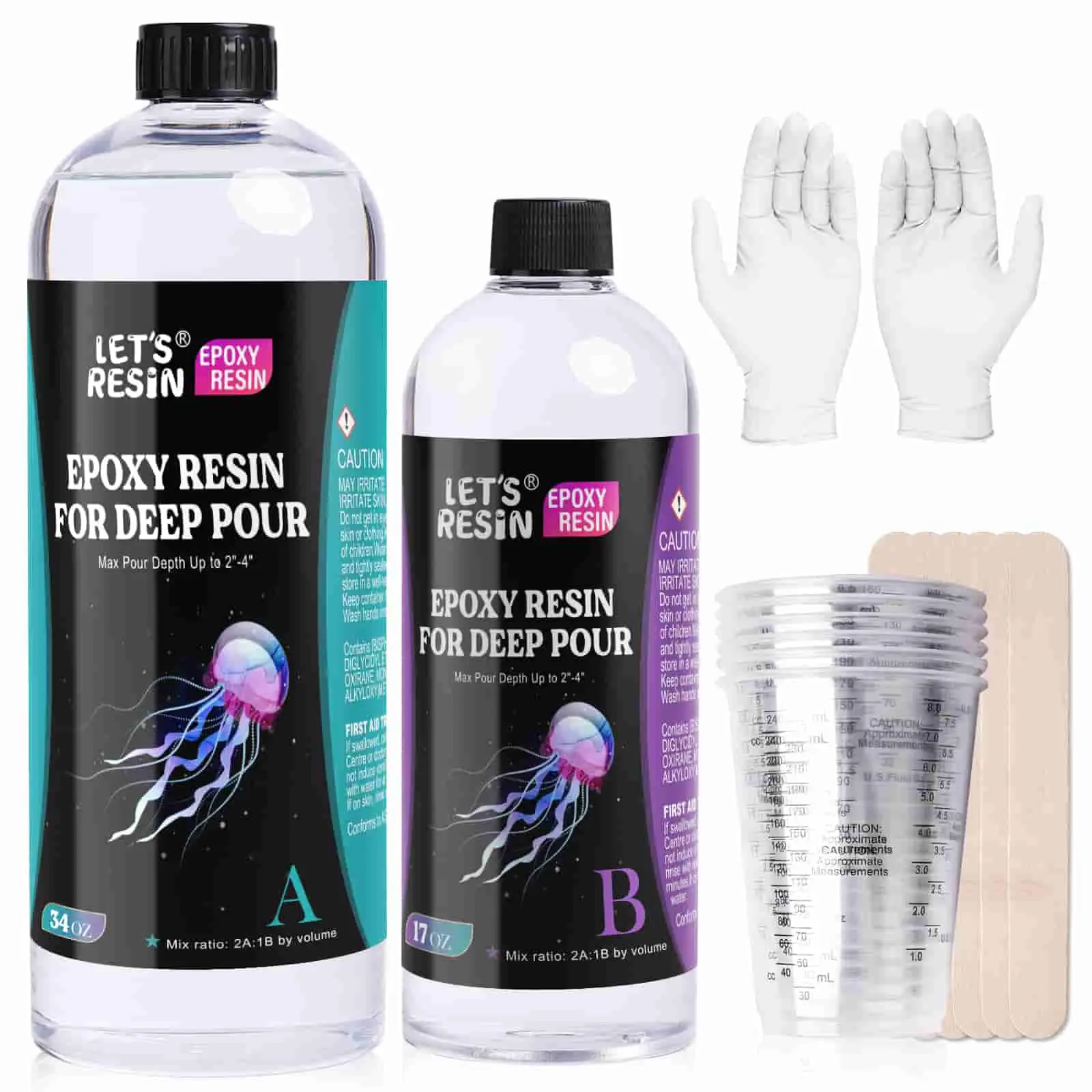 51OZ 2-4 inch Deep Pour Epoxy Resin, Clear Epoxy Resin Kit, Bubble Free Low Odor 2:1 Low Viscosity Casting for River Table, Wood, Flower Preservation, Art Crafts - LET'S RESIN