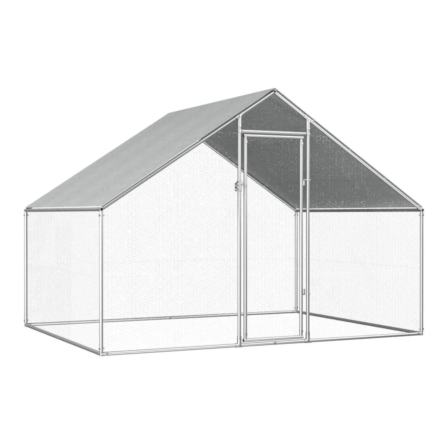 Galvanized Steel Chicken Coop 9x6.6x6.3ft - Outdoor Housing for Chickens, Large Poultry Cage with Lockable Gate, Solid PE Roof & Secure Aviary Run, Silver Small Animal Enclosure