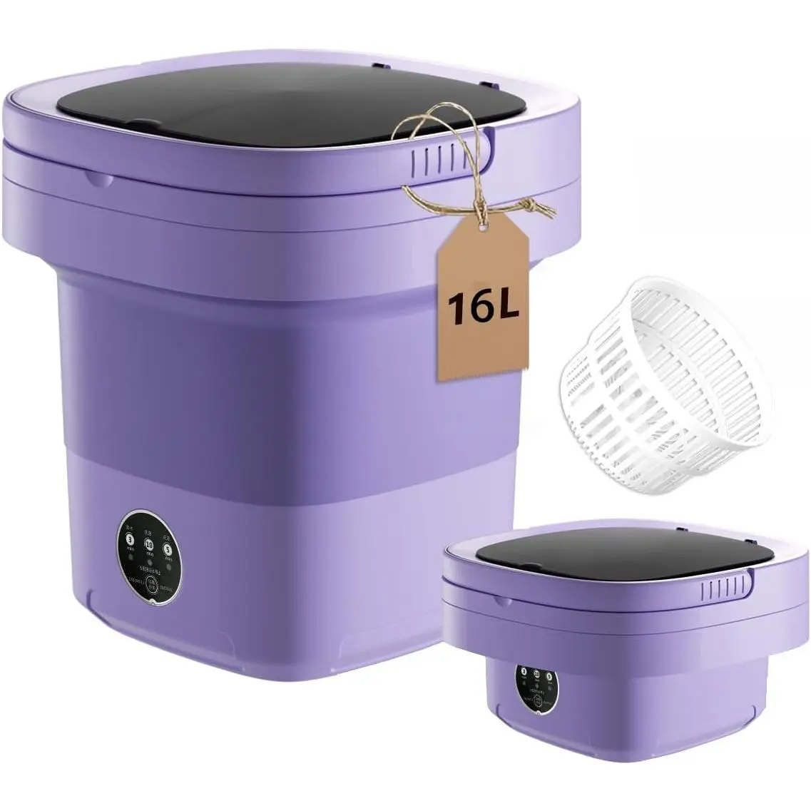 16L Portable Foldable Washing Machine with Foldable Body, Spin Basket, 3 Modes, Compact Washer for Apartment, RV Travel, Underwear & Socks, Baby Clothes, Purple, Three Modes