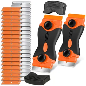 Razor Blade Scraper Tool,With Extra 10pcs Plastic Blades And 10pcs Metal Blades, 2-in-1 Scraper Tool Cleaning Razor Scraper For Decals, Stickers, Labels, Caulk, Adhesive, Paint, Cooktop