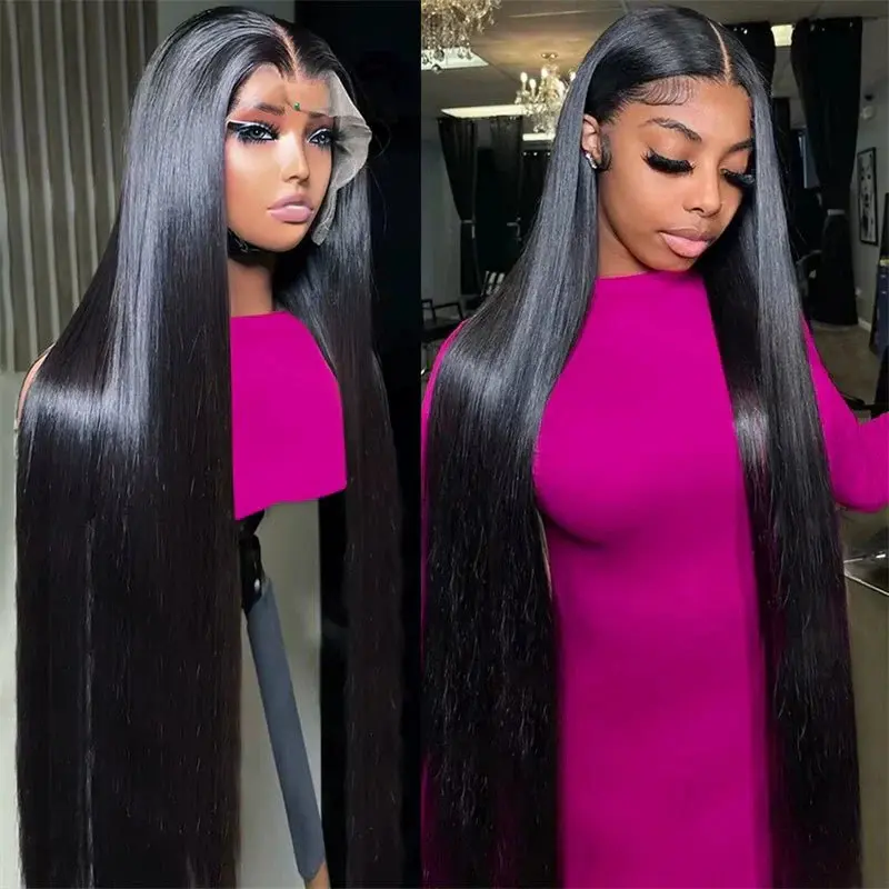 Lemoda Hair 13x6 Lace Frontal Wigs Straight Hair HD Lace  210% Density Human Hair Wigs 40 Inch Long Inches Brazilian Virgin Hair Invisible 0.1mm Ultra-thin Frayed Ends Tiny Knots