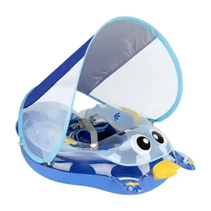 Inflatable Swim Ring, Swimming Float with Detachable Sun Shade, Cartoon Pattern Pool Floater, Gifts for Kids