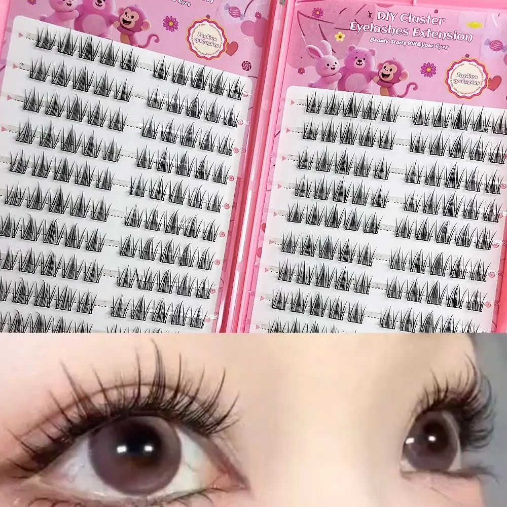 False eyelashes that can be directly pasted without glue, Cosmetic false lashes, 200 clusters, Asian Doll Lash Clusters, Diy Lash Clusters, natural anime-style, enlarging C-shaped eyes, natural fine, glue-free, Natural Eyelash Extensions