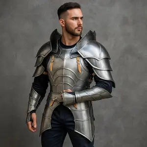 Handmade Medieval Knight Full Body Armor Suit Wearable Steel LARP Cosplay Costume 18-Gauge Steel Polished Buff Finish Adjustable Straps for Adults Leather Costume