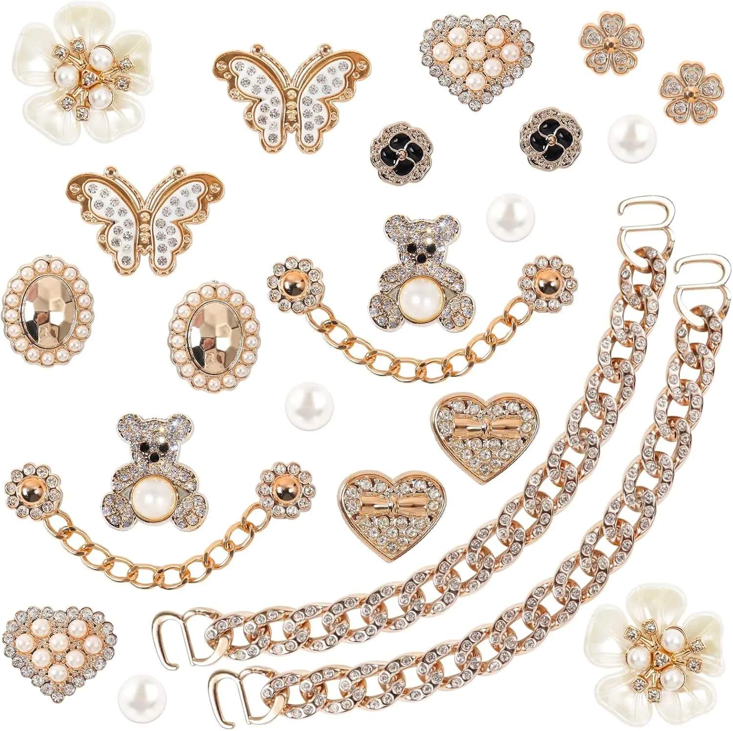 Bling Shoe Charms Bling Chain Shoes Charmccessories for Women Pearl Flower Clog Shoes Decoration Crystal Rhinestone Shoe Charm Cute Decor for Party Birthday Gifts campingessentials