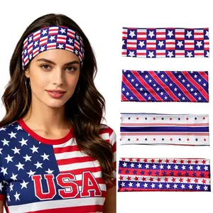 New 4th of July Headbands for Women, Patriotic Stars & Stripes Wide Headbands, High Stretch Elastic Yoga Sports Hair Bands, Sweat Wicking Turban Hair Accessories for Independence Day, Holiday Parties, Parades and Daily Wear