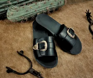 Black Saddle Slides - Comfortable Women's Walking Shoes for Summer with Insole