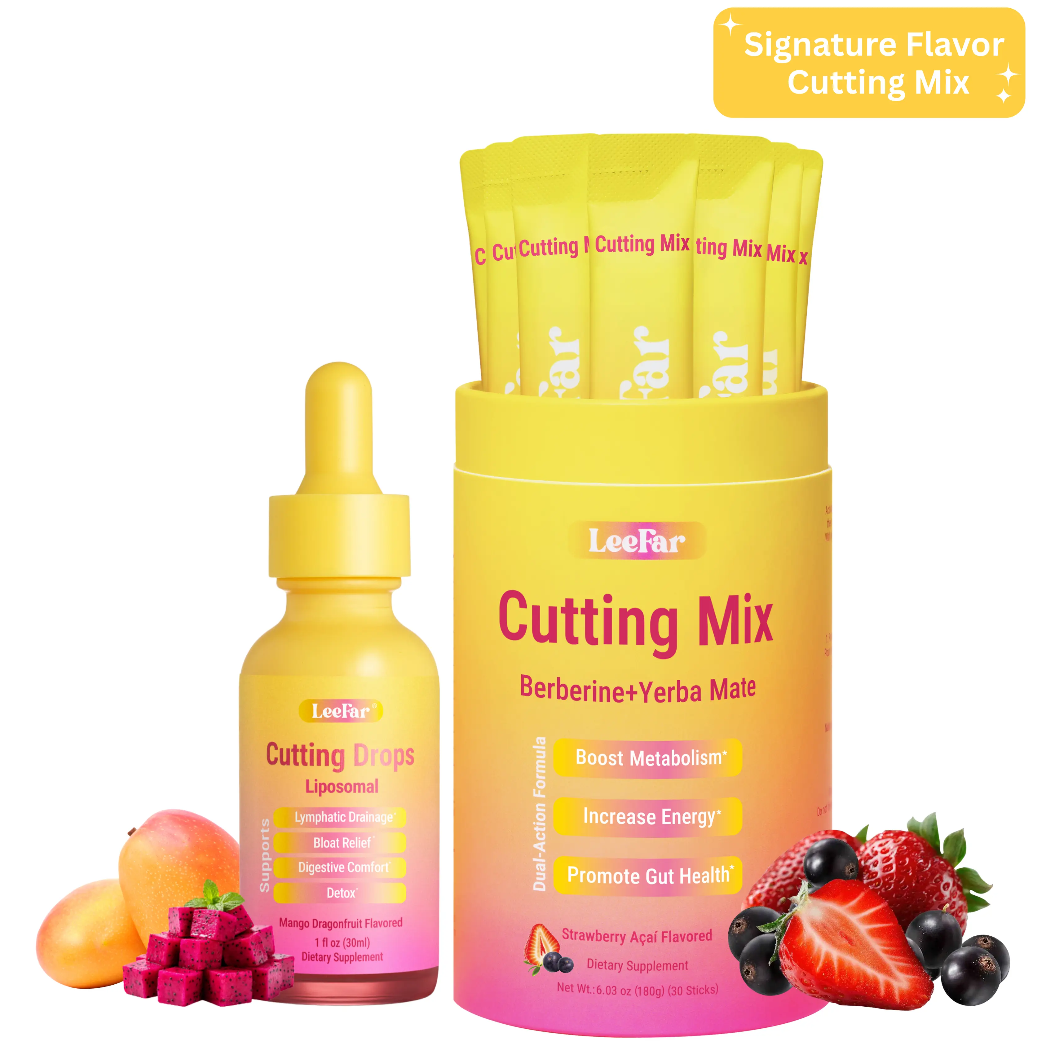 【Leefar Cutting Bundle】Leefar Cutting Mix| Strawberry Açaí Flavor*1+Leefar Cutting Drops| Mango Dragonfruit Flavor *1