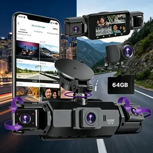 2026 New 4-Lane Dash Cam, 360° Panoramic View, Free Obd Cable, Full-Time Parking Monitor, 4 Cameras, 4-Inch Display, WiFi, 64GB, Night Vision, Hdr, Automotive Dashcam, Dashcams for Cars, Car Security Camera