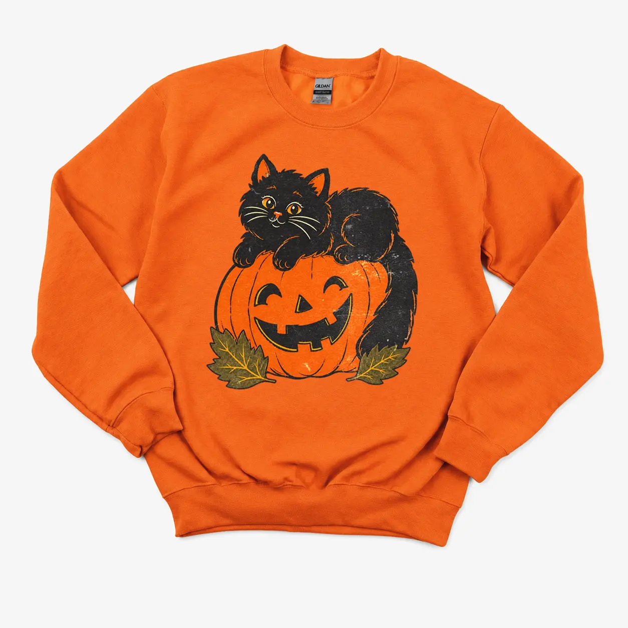 Pumkin Black Cat Halloween Sweatshirt, Retro Black Cat Pumpkin Crewneck, Vintage Witchy Fall Shirt, Spooky Halloween Gift Cotton Womenswear